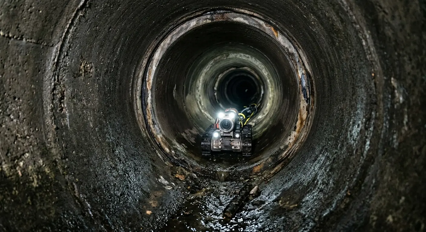 Robotic sewer camera inspecting pipe interior for Drain Snake Service in Ogdensburg